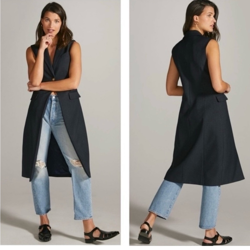 Anthropologie x Mare Mare longline one button navy vest size petite XXS